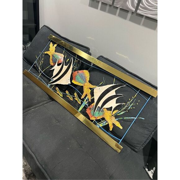 Tropical Fish in Aquarium, Metal Wall Sculpture, Signed C. Jere - Picture 1 of 5